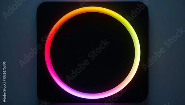 Fototapeta Vibrant neon glowing ring on black background