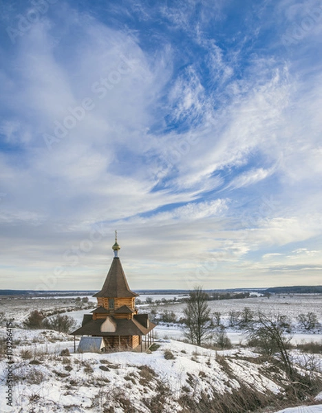 Fototapeta Orthodox chapel at Oka river. Kaluga region, Russia