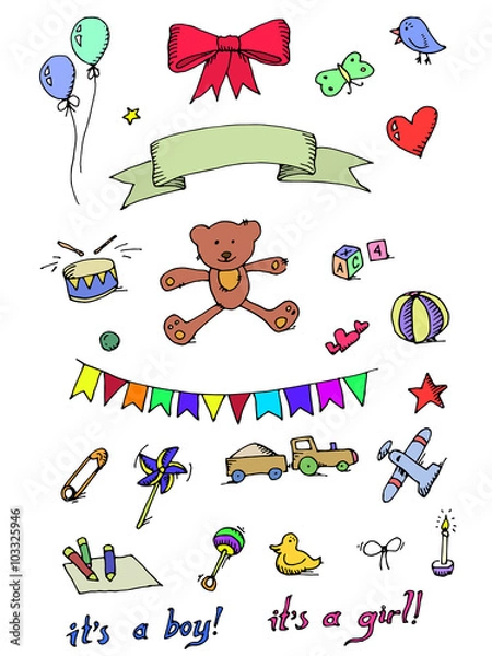 Fototapeta Baby Icons. Doodle Elements Set