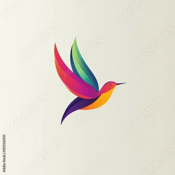 Fototapeta Colorful hummingbird design. Abstract hummingbird with colorful gradient. Perfect for nature, freedom, and joy concepts.