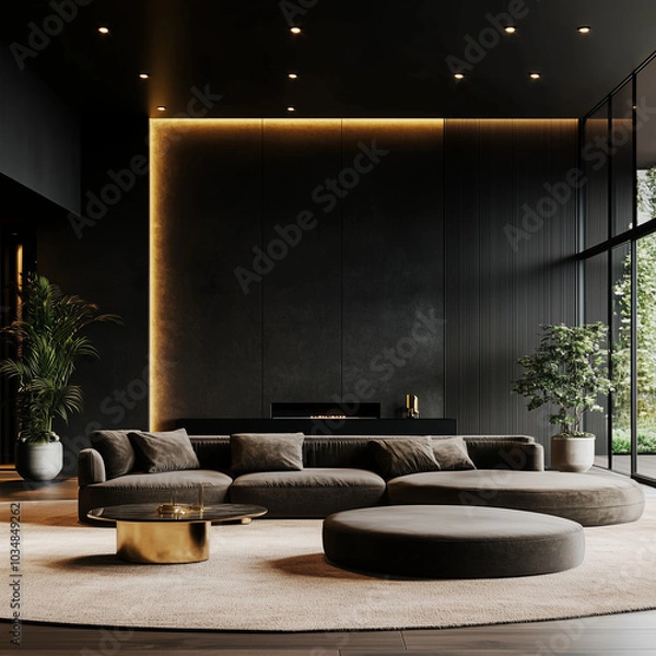 Fototapeta Home mockup, modern dark home interior background, 3d render