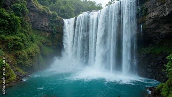 Fototapeta Scenic waterfall in lush tropical setting