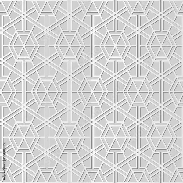 Fototapeta Vector damask seamless 3D paper art pattern background 322 Hexagon Cross Line
