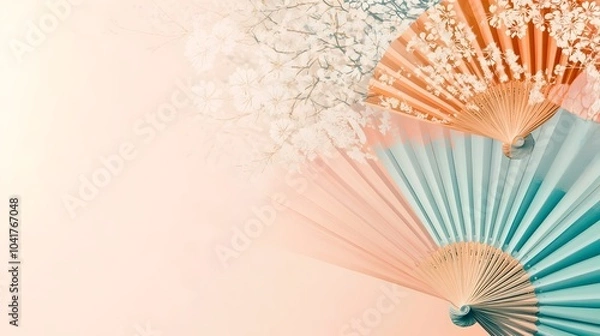 Fototapeta Elegant Abstract Japanese Fan in Soft Colors with Ample Copy Space