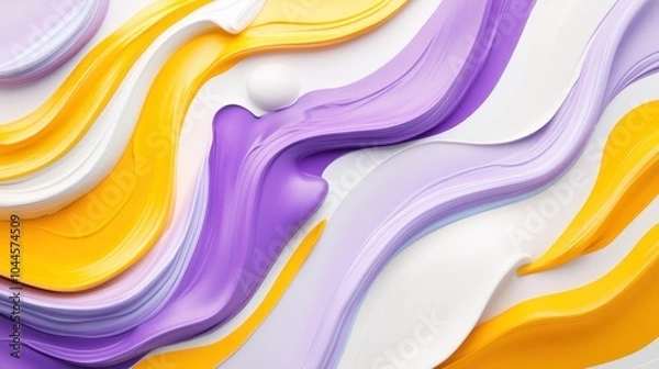 Fototapeta A vibrant abstract design featuring flowing colors in yellow, purple, and white.