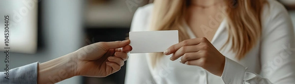 Fototapeta Businesswoman Discount Card Exchange Coworker Office Casual Setting Candid Shot Friendly Interaction White Background Professional Collaboration Photo Stock Concept