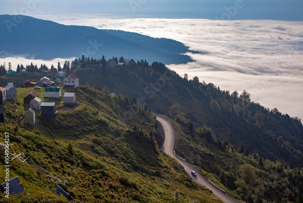 Fototapeta Sea of ​​clouds high in the mountains of Adjara, Georgia, Gomismta place