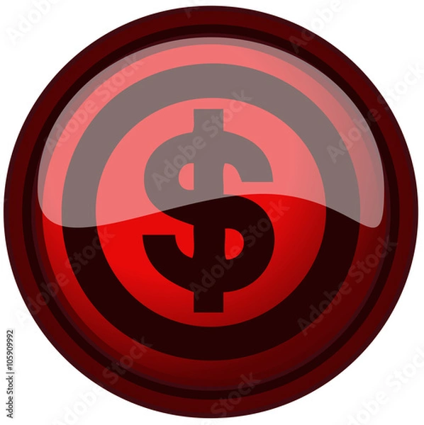 Fototapeta Dollar Sign on a Red Glossy Round Button, Vector Illustration isolated on White Background.