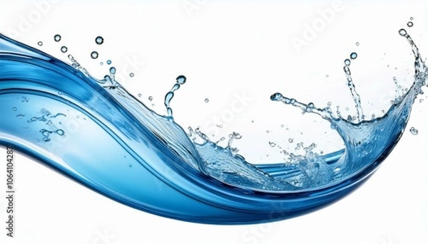 Fototapeta a blue splash of water on a curve shape bold lines stunning isolate on White background