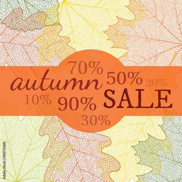 Fototapeta Autumn sale banner with discount.