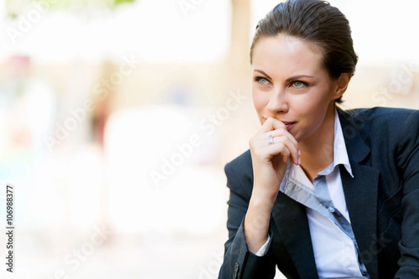 Fototapeta Portrait of business woman smiling outdoor