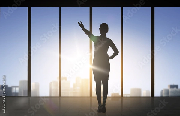 Fototapeta silhouette of business woman pointing hand