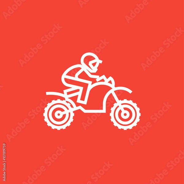 Fototapeta Man riding motocross bike line icon.