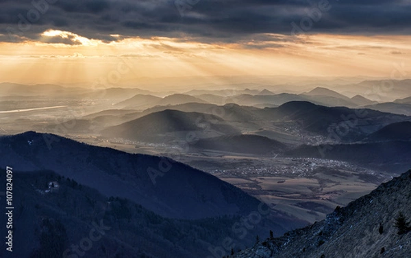 Fototapeta Mountain sunset autumn landscape in Slovakia