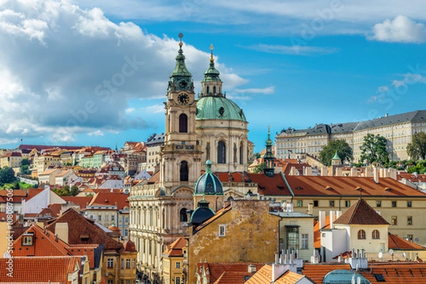 Fototapeta St. Nicolas church and and roofs of Prague