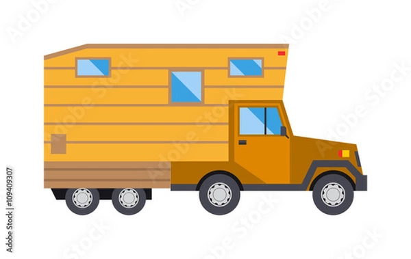 Fototapeta Family traveler truck summer trip concept caravan car house vector. 