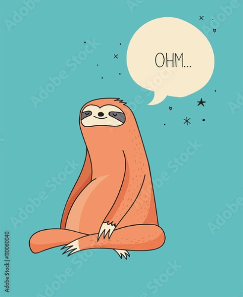 Fototapeta Cute hand drawn sloths illustrations, funny vector card design