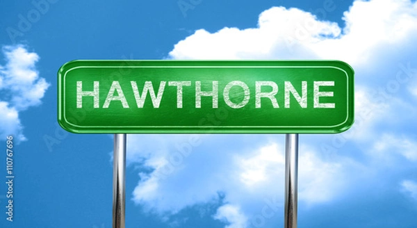 Fototapeta hawthorne vintage green road sign with highlights