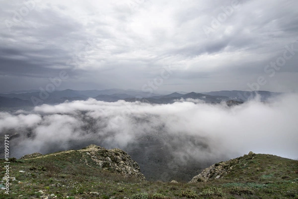 Fototapeta mystical misty mountain landscape rocky peak