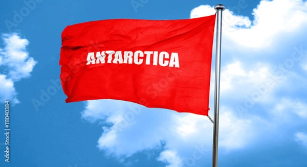 Fototapeta antarctica, 3D rendering, a red waving flag