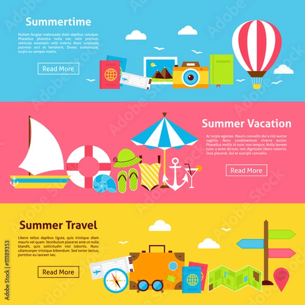 Fototapeta Summer Travel Holiday Flat Horizontal Banners