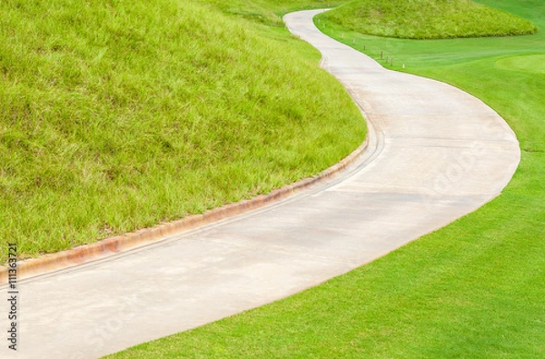 Fototapeta The curved pathway green golf course and beautiful nature scene.