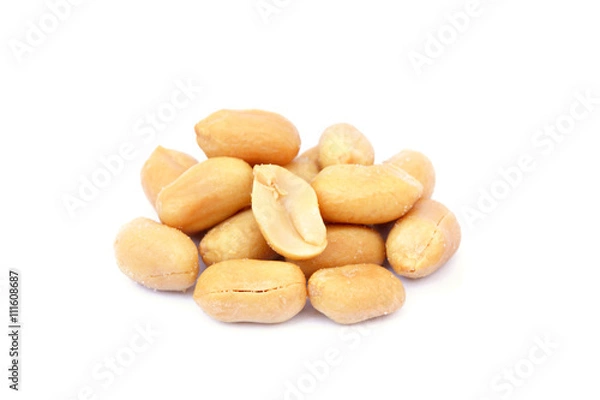 Fototapeta Roasted salted peanuts isolated on a white background 