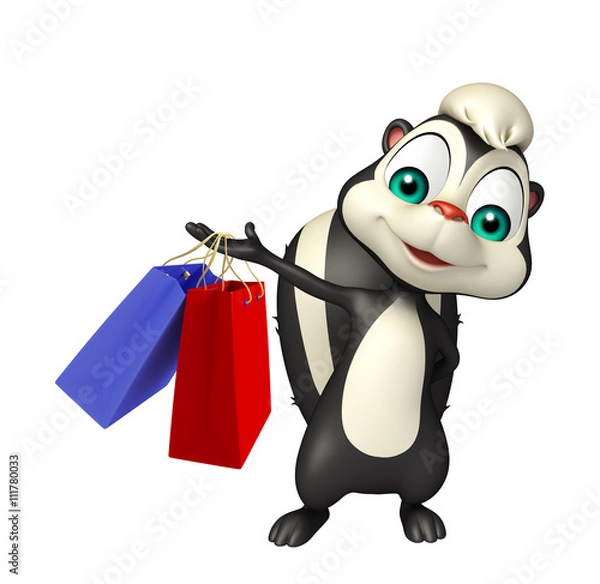 Fototapeta Skunk cartoon character  with shopping bag