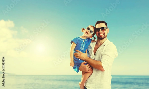 Fototapeta happy family father  day. father  and child daughter playing and