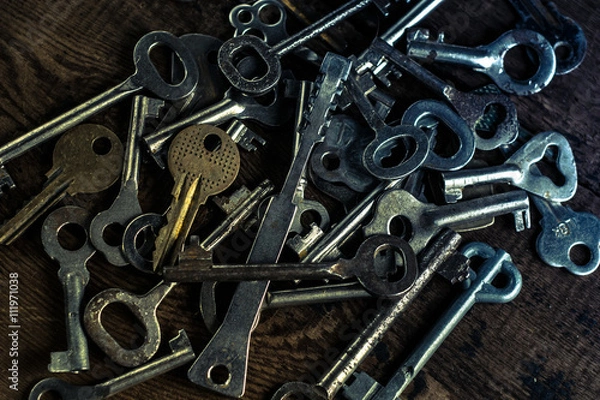 Fototapeta Set of keys on wood background