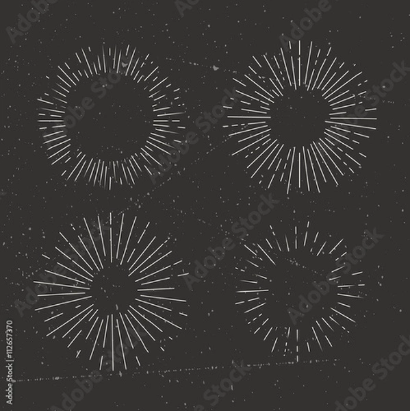 Fototapeta Set of vintage sunburst. Hand drawn. Light ray. Design template for icons, logos or graphic elements.