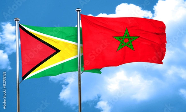 Fototapeta Guyana flag with Morocco flag, 3D rendering