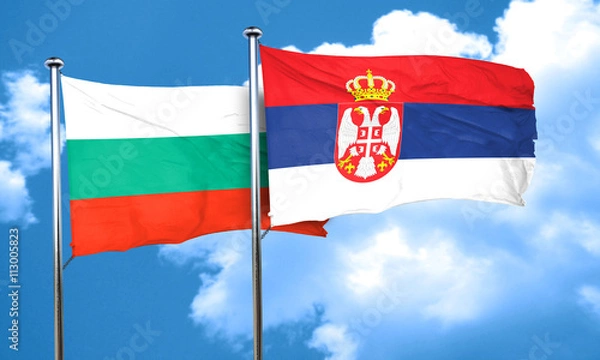 Fototapeta bulgaria flag with Serbia flag, 3D rendering