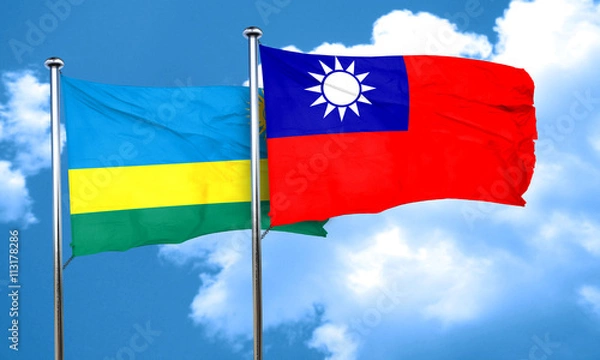 Fototapeta Rwanda flag with Taiwan flag, 3D rendering