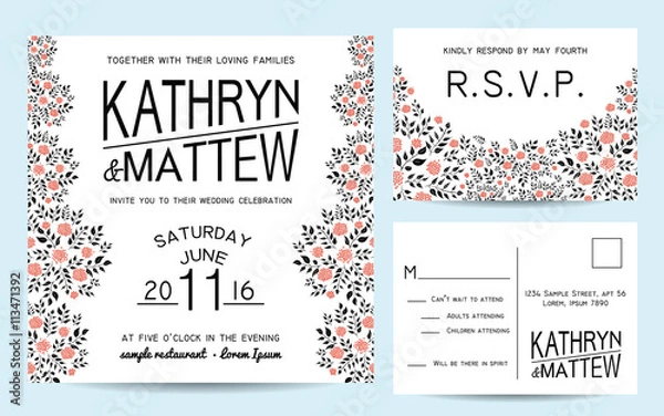 Fototapeta Elegant wedding invitation set with rsvp card