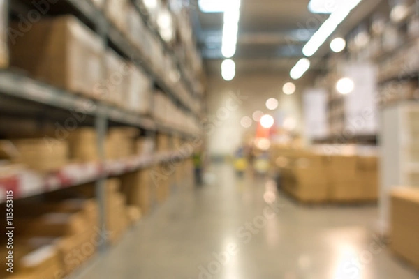 Fototapeta Abstract blurred photo of store with trolley in department store background