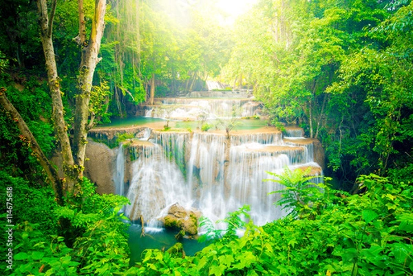 Fototapeta Huay Mae Kamin Waterfall in Kanchanaburi, Thailand.