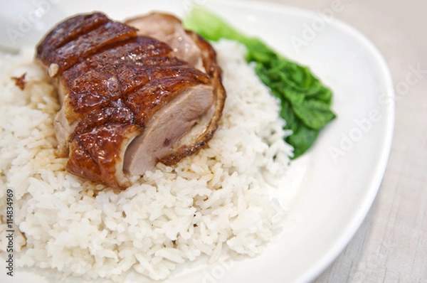 Fototapeta BBQ duck over steamed rice