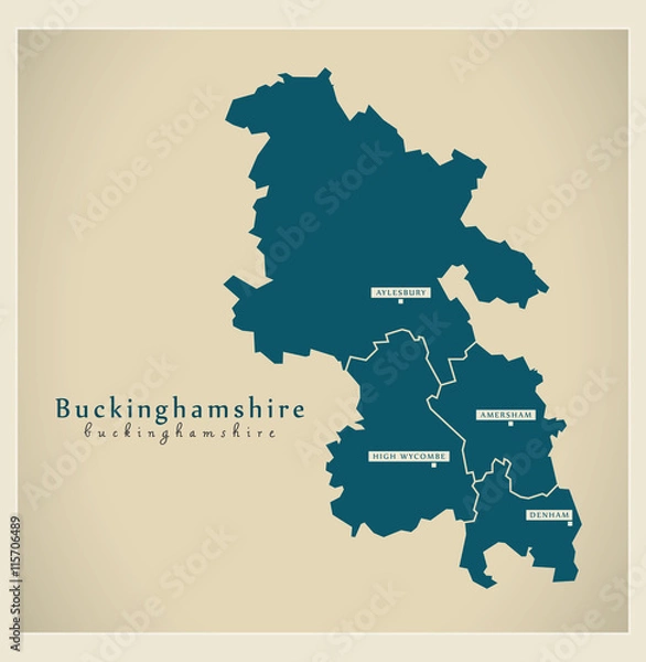 Obraz Modern Map - Buckinghamshire with districts UK