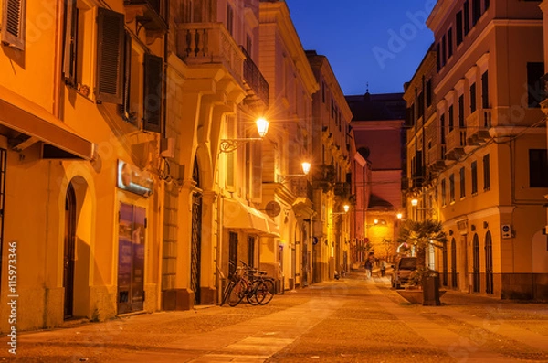 Fototapeta Alghero, Sardinia Island, Italy: Old Town at night