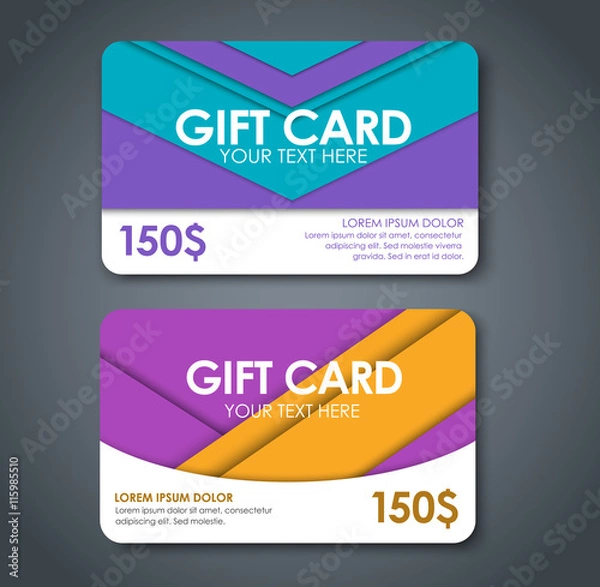 Fototapeta Gift cards in style of material design