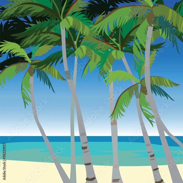 Fototapeta Vector Tropic Beach with Palm trees. Vector summer background card