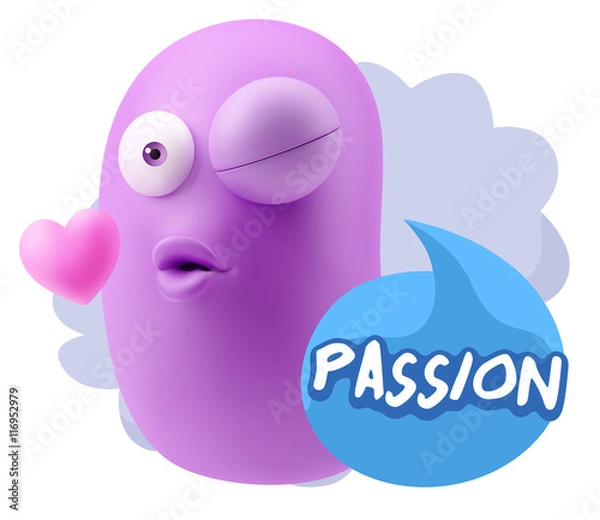 Obraz 3d Rendering. Kiss Emoticon Face saying Passion with Colorful Sp