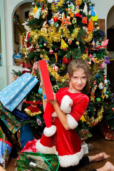 Fototapeta Girl Happy With Her Christmas Present