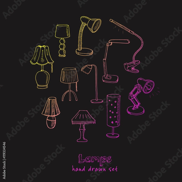 Obraz Doodle Set of lamps Vector illustration