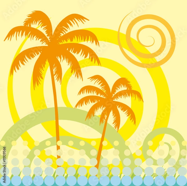 Fototapeta Tropical palm tree. Vector background