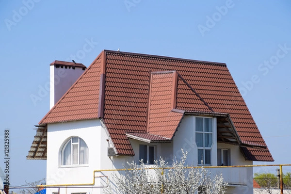 Fototapeta The roof of corrugated sheet on the houses