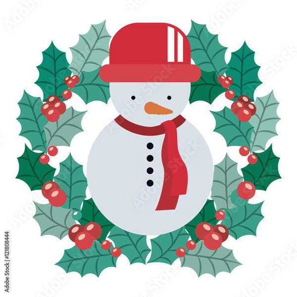 Fototapeta Snowman and crown icon. Merry Christmas season and decoration theme. Isolated design. Vector illustration