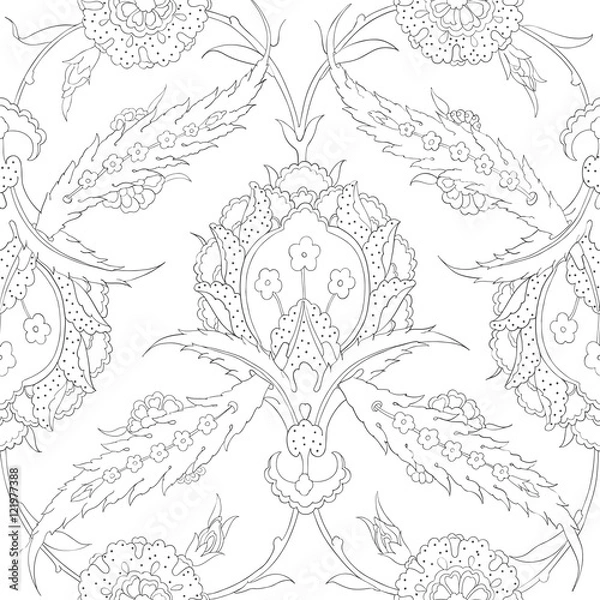 Fototapeta Traditional Arabic  ornament seamless. Floral Ornamental pattern. Iznik .Vector.  Background