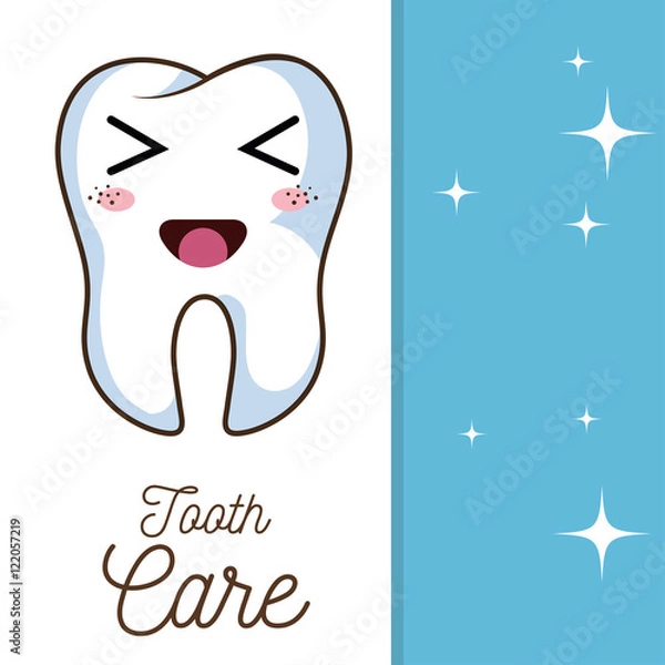 Fototapeta cartoon human tooth with happy expression face. vector illustration